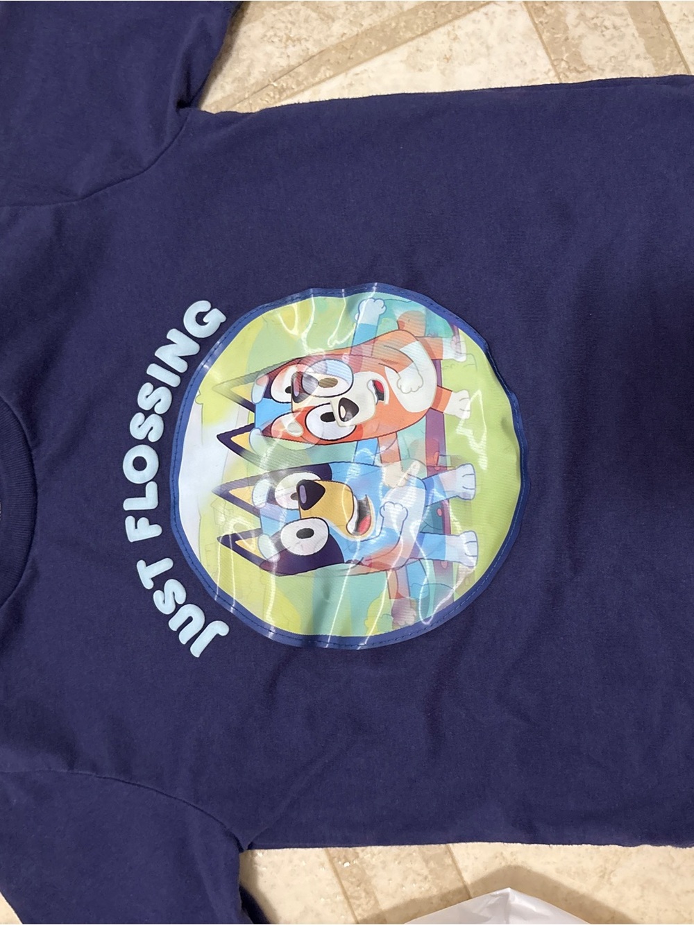 Holographic Bluey 'Just Flossing' Kids Graphic T-Shirt